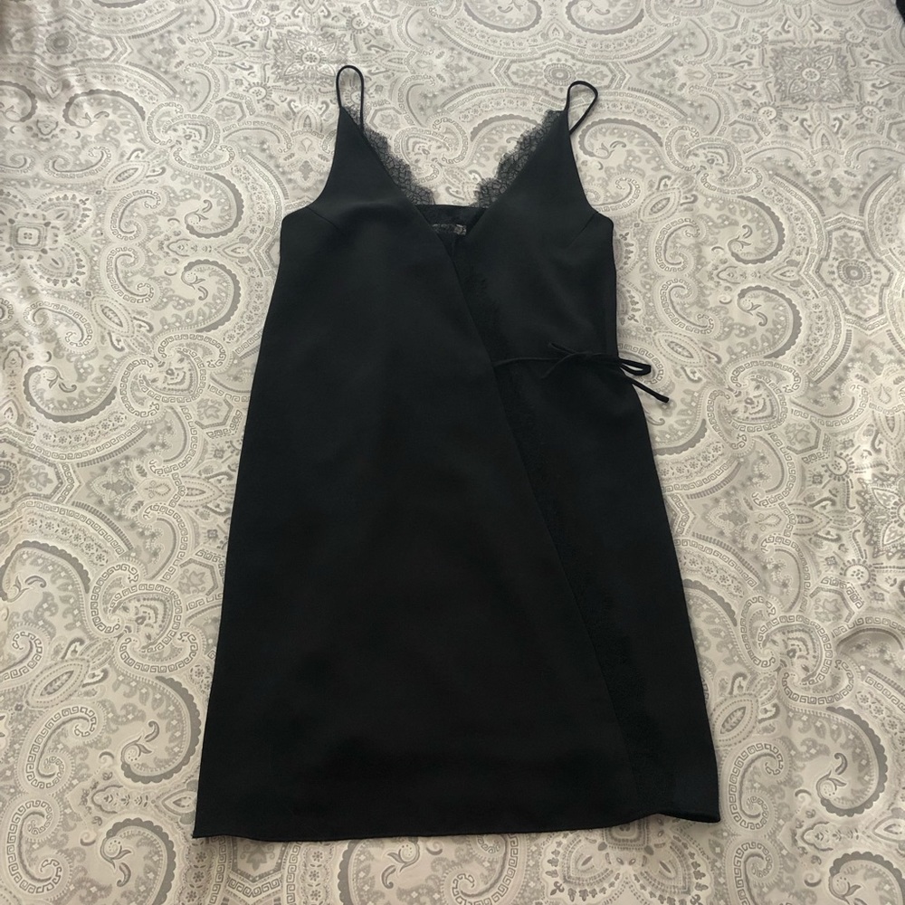 MANGO Silky Black Lace Mini Dress